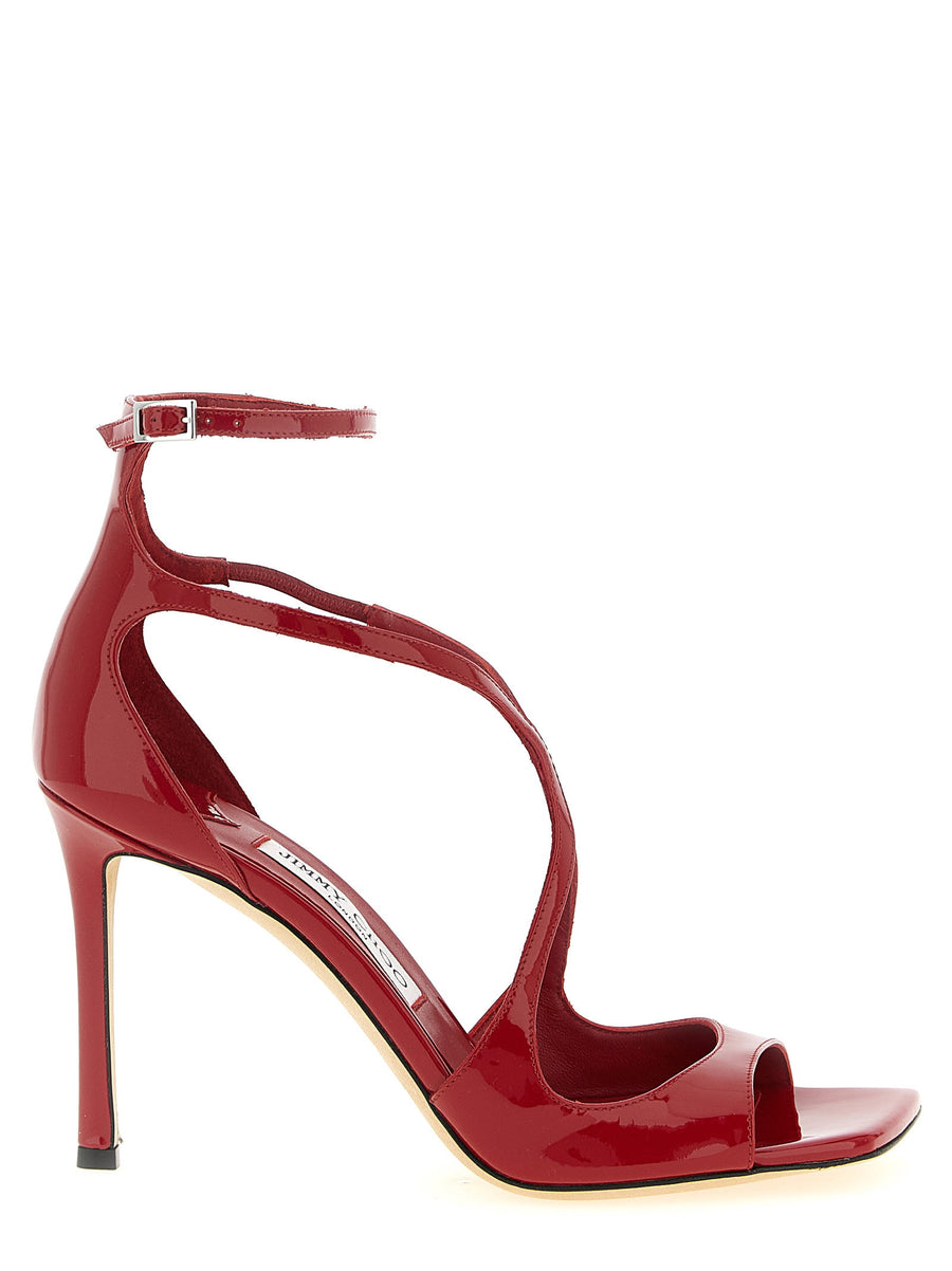 Jimmy Choo Azia Red Patent Leather Sandals Square Toe Adjustable Ankle Strap