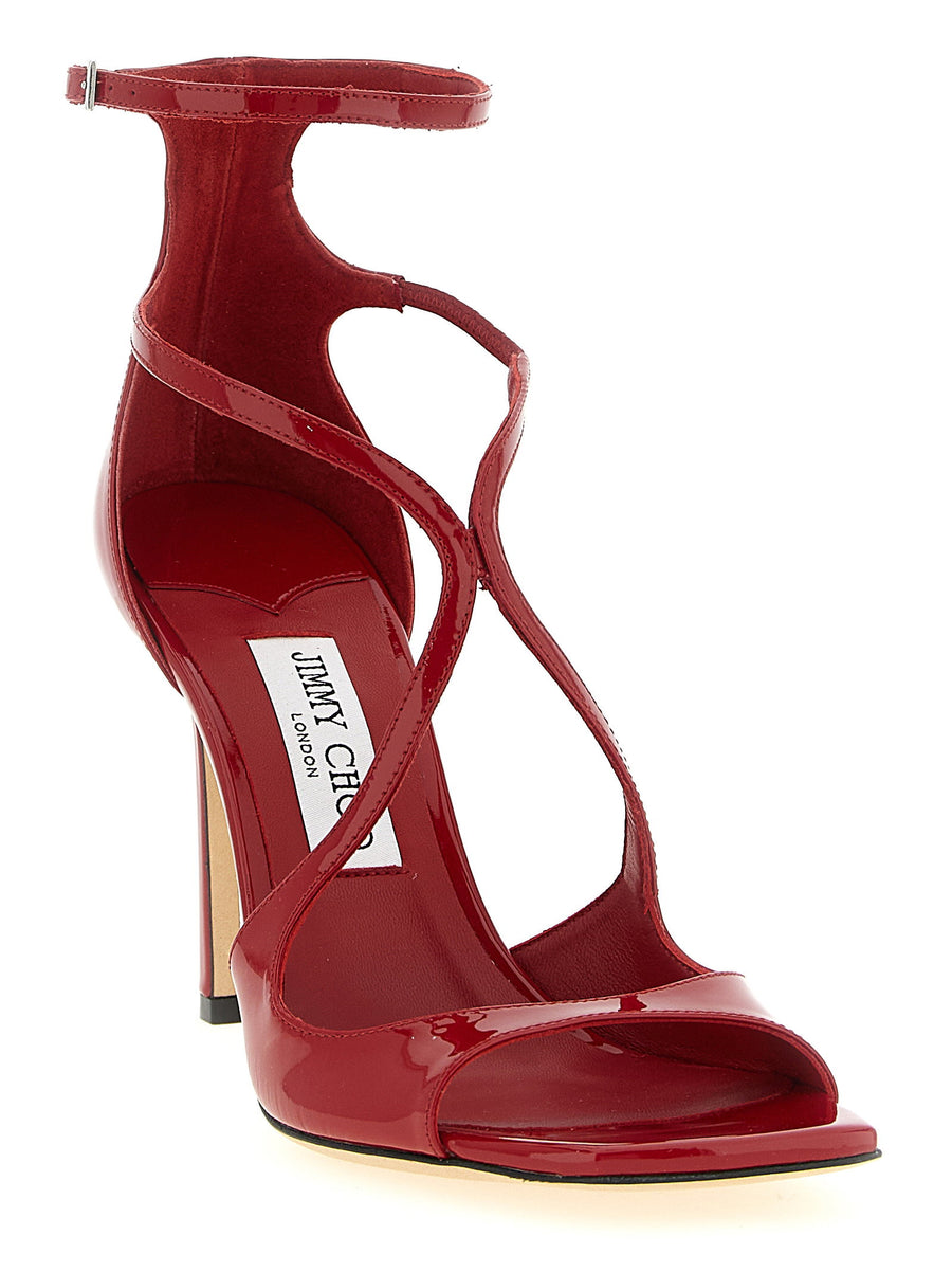 Jimmy Choo Azia Red Patent Leather Sandals Square Toe Adjustable Ankle Strap