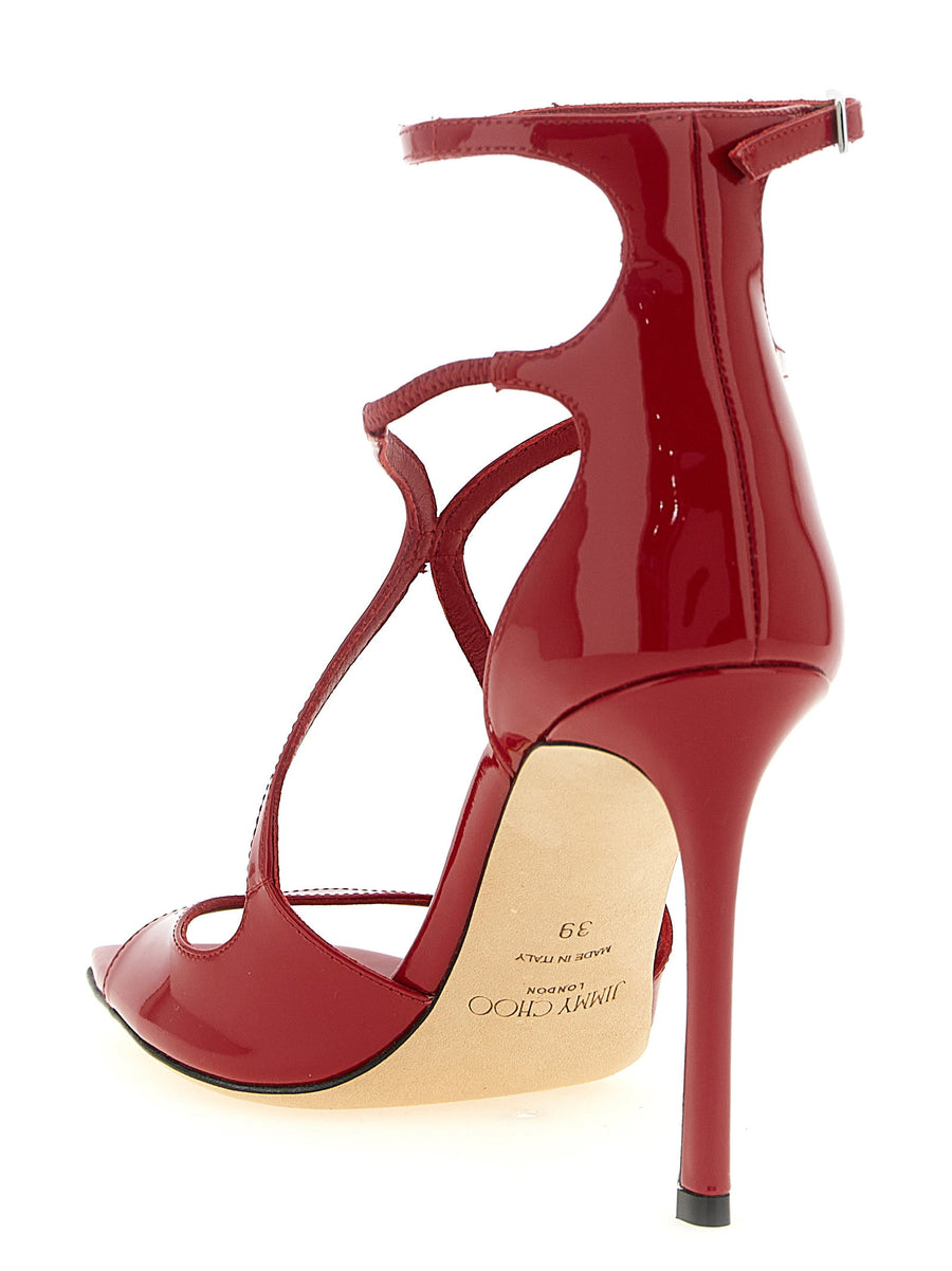 Jimmy Choo Azia Red Patent Leather Sandals Square Toe Adjustable Ankle Strap