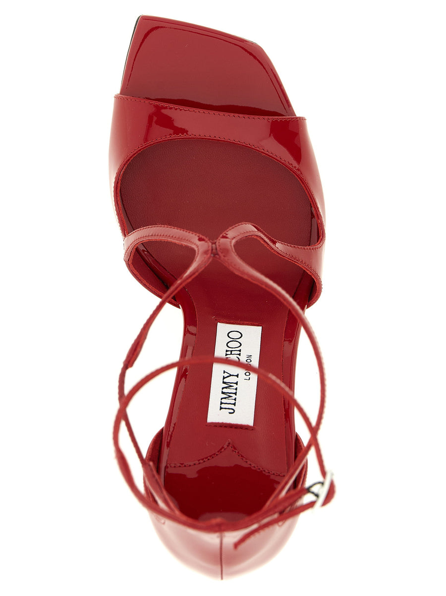 Jimmy Choo Azia Red Patent Leather Sandals Square Toe Adjustable Ankle Strap