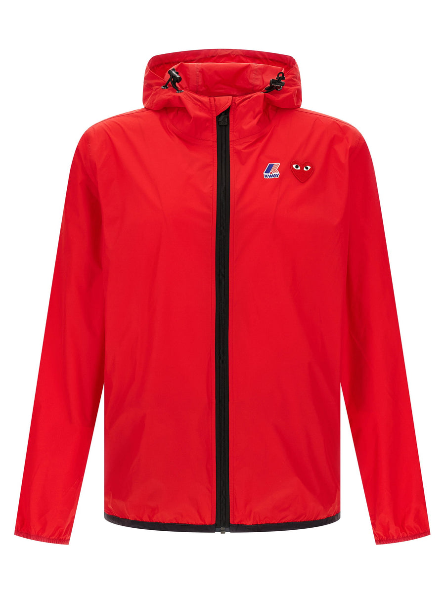 Comme Des Garçons Play X K-Way Hooded Waterproof Rain Jacket For Women Lightweight Red Nylon