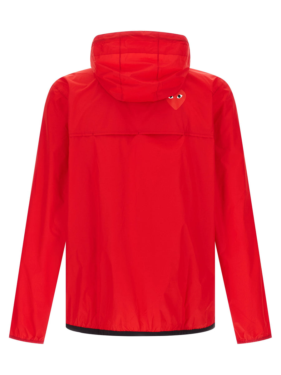 Comme Des Garçons Play X K-Way Hooded Waterproof Rain Jacket For Women Lightweight Red Nylon
