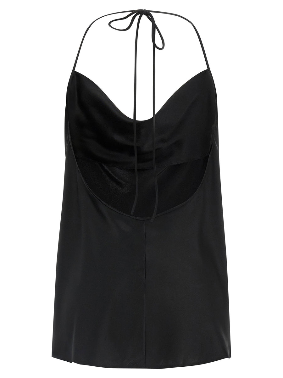 Valentino Garavani Silk Top Black 100 Percent Silk With Back Neck Tie