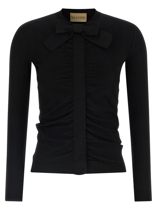 Valentino Garavani Women Luxury Black Maxi Bow Cardigan Stretch Viscose Designer Topwear