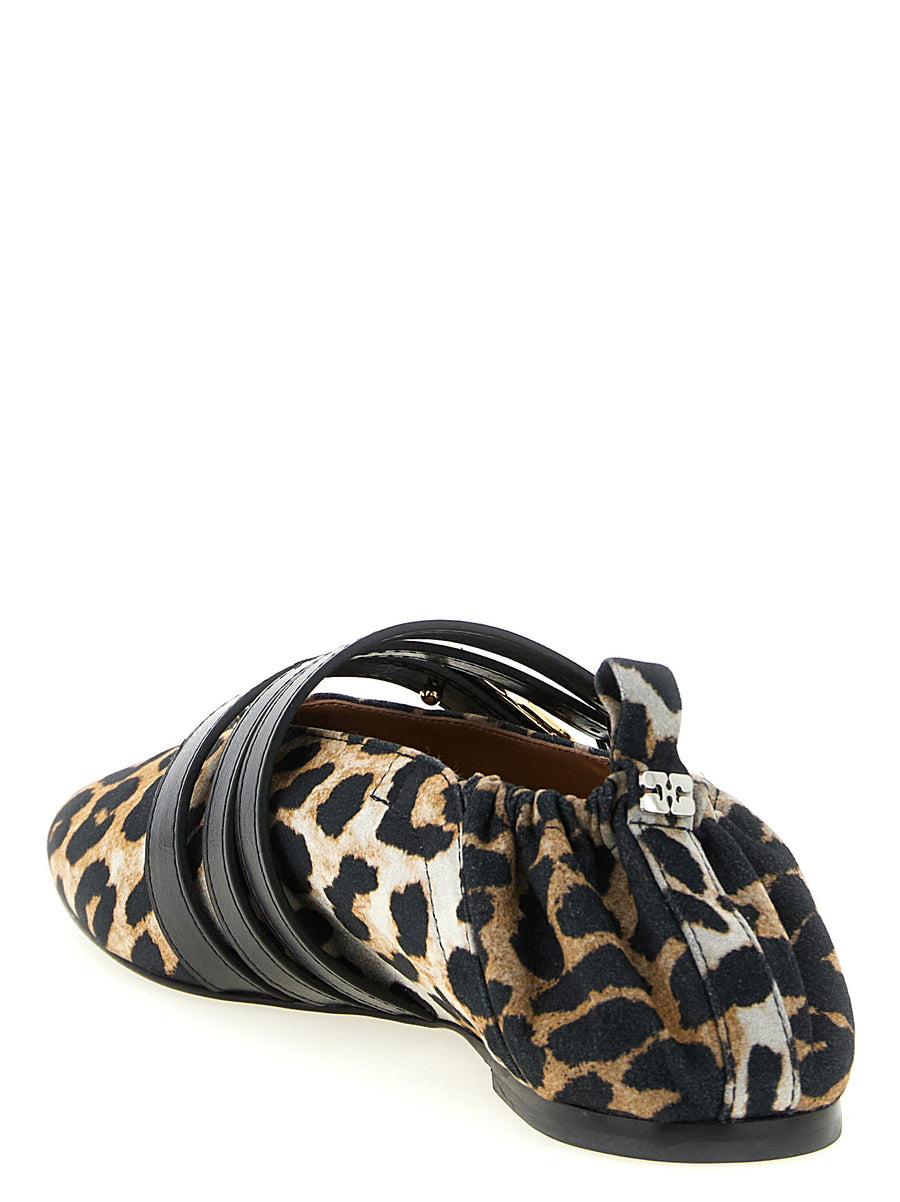 Ganni Sue Ballet Flats Multicolor Animal Print Leather Sole Adjustable Straps