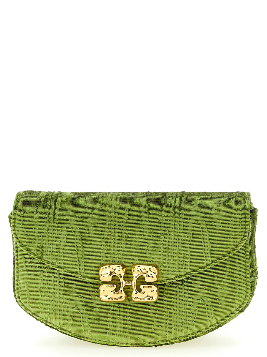 Ganni Lulu Wallet On Chain Velvet Green For Women Magnetic Flap Removable Chain Butterfly Logo Luxury