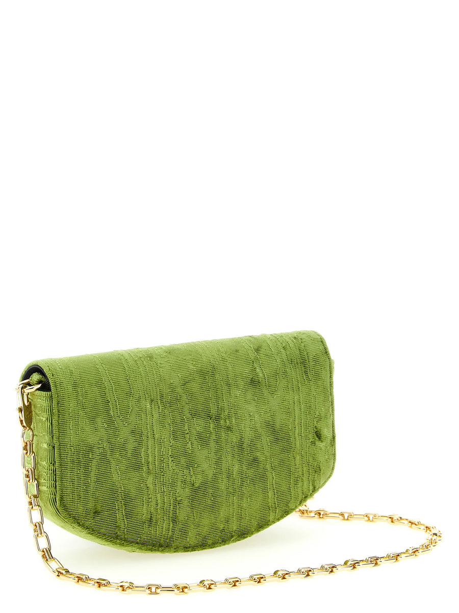 Ganni Lulu Wallet On Chain Velvet Green For Women Magnetic Flap Removable Chain Butterfly Logo Luxury