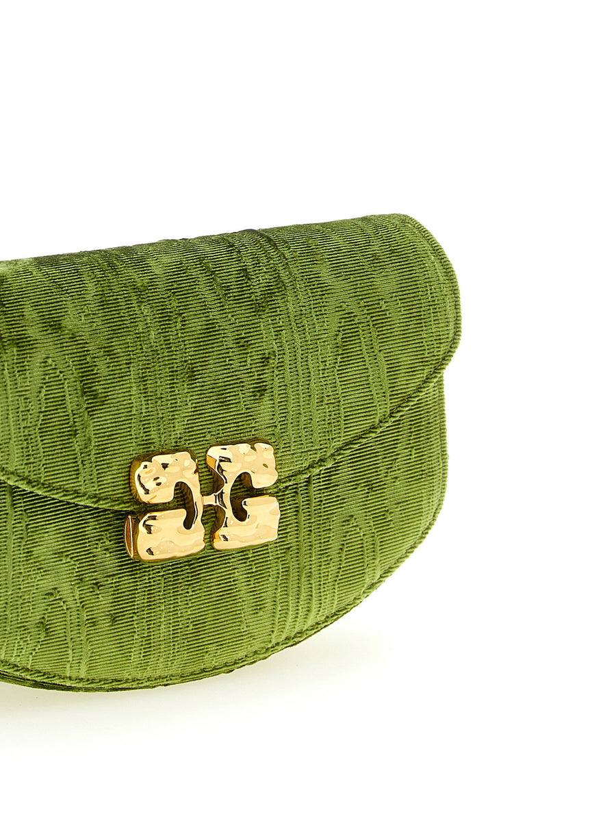 Ganni Lulu Wallet On Chain Velvet Green For Women Magnetic Flap Removable Chain Butterfly Logo Luxury