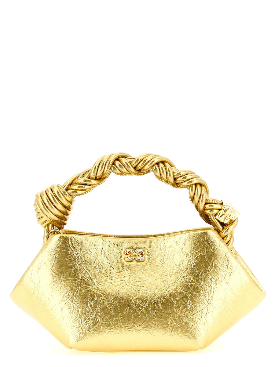 Ganni Bou Mini Handbag Luxe Gold Metallic Craquele Leather For Women Sustainable Fashion