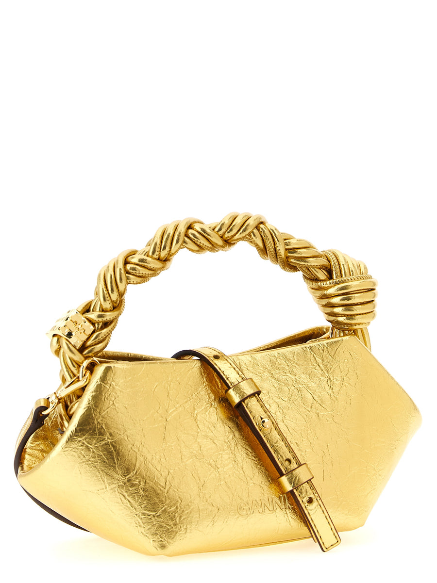 Ganni Bou Mini Handbag Luxe Gold Metallic Craquele Leather For Women Sustainable Fashion