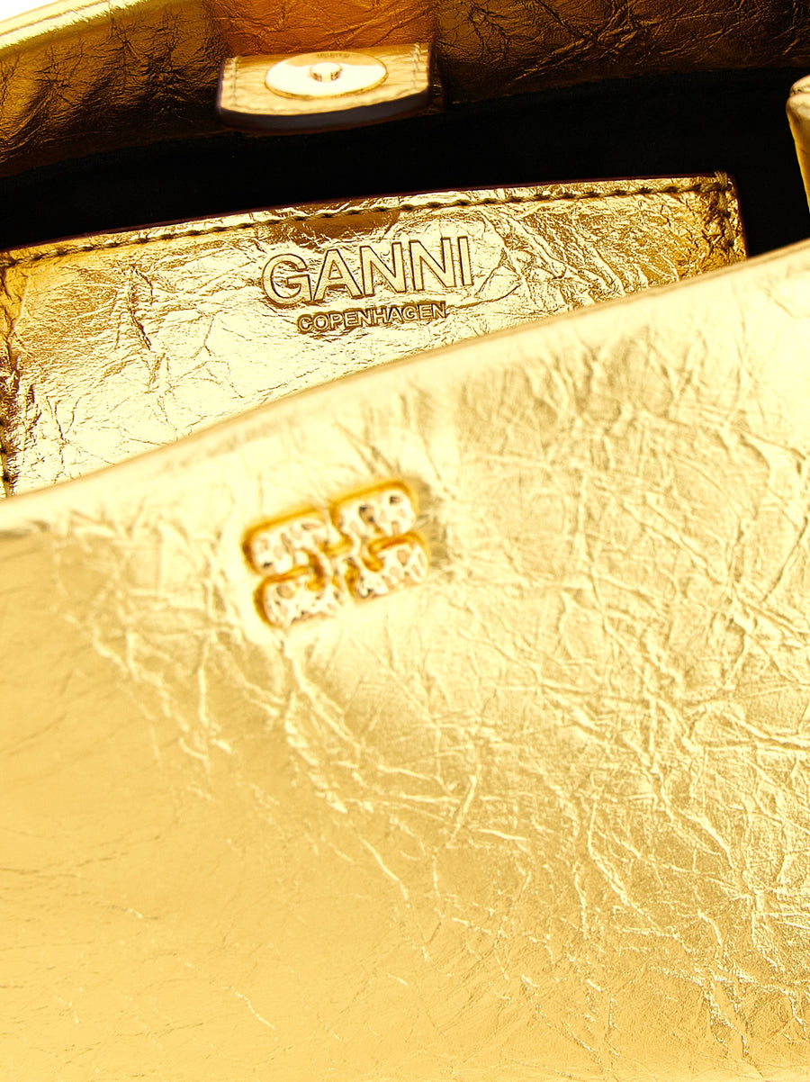 Ganni Bou Mini Handbag Luxe Gold Metallic Craquele Leather For Women Sustainable Fashion