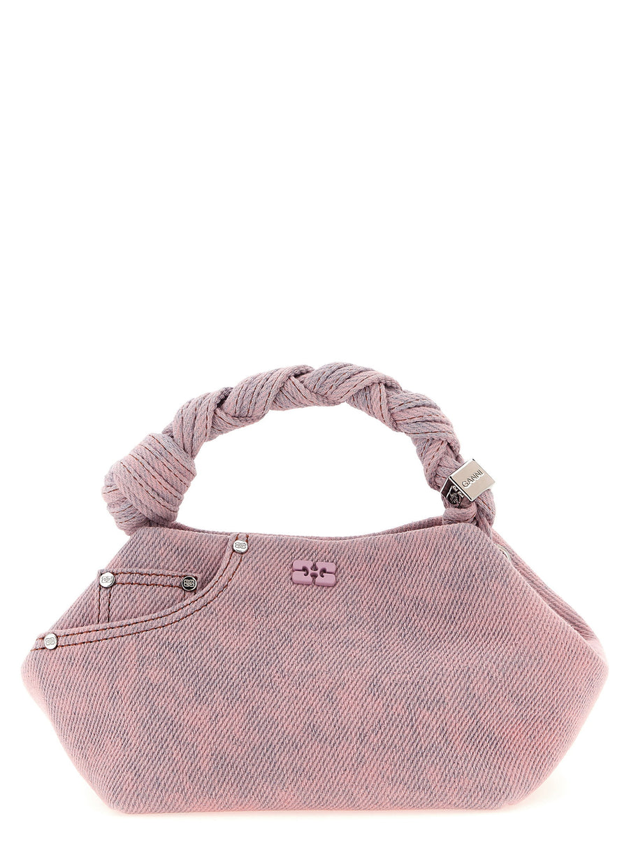 Ganni Bou Small Handbag Pink Organic Cotton Denim With Butterfly Logo For Women Compact