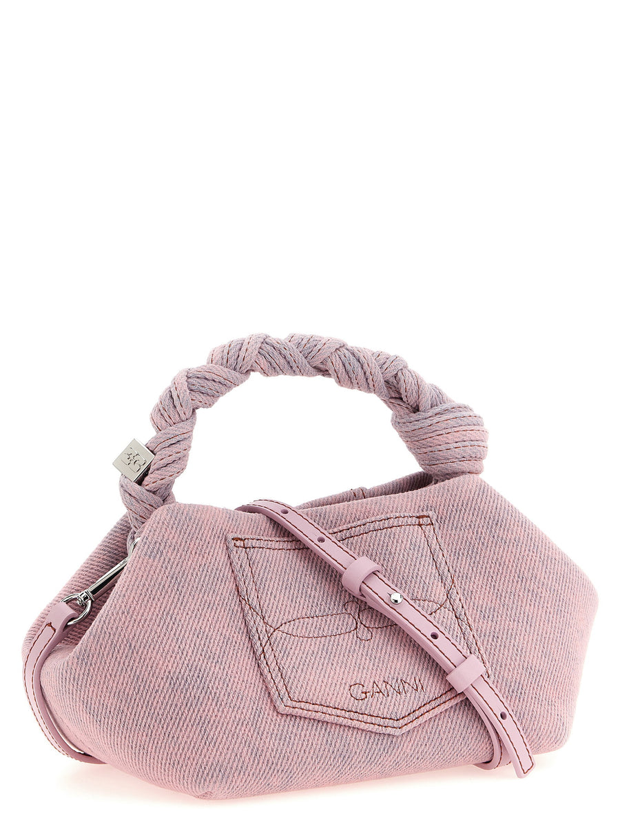 Ganni Bou Small Handbag Pink Organic Cotton Denim With Butterfly Logo For Women Compact