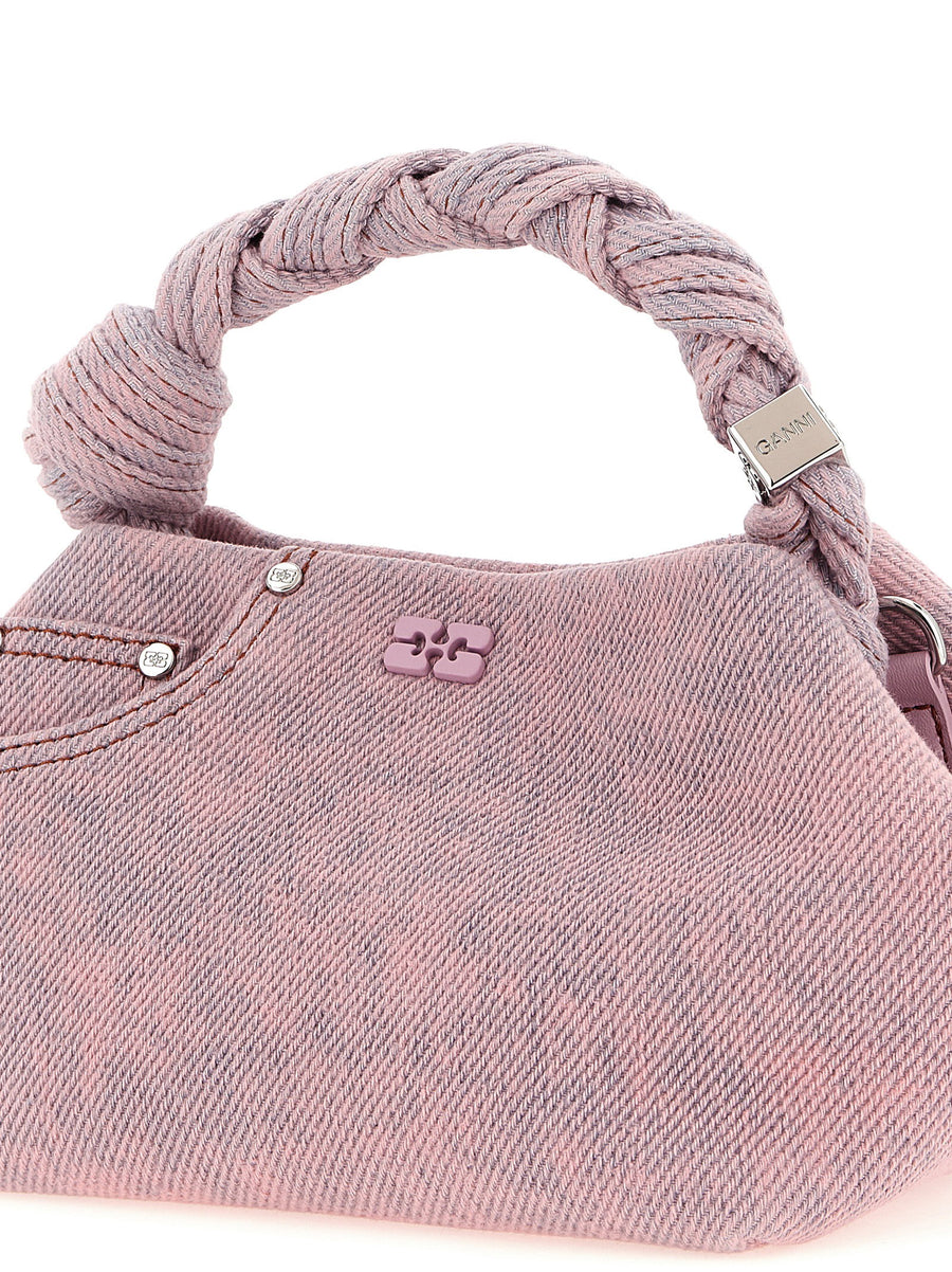 Ganni Bou Small Handbag Pink Organic Cotton Denim With Butterfly Logo For Women Compact
