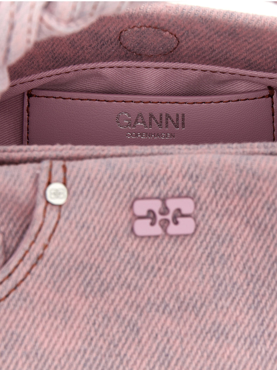 Ganni Bou Small Handbag Pink Organic Cotton Denim With Butterfly Logo For Women Compact