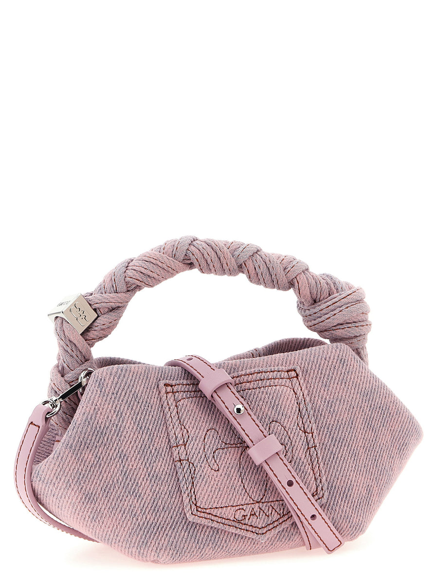 Ganni Mini Bou Handbag Organic Cotton Pink City Bag For Women With Butterfly Logo And Sustainable Edge