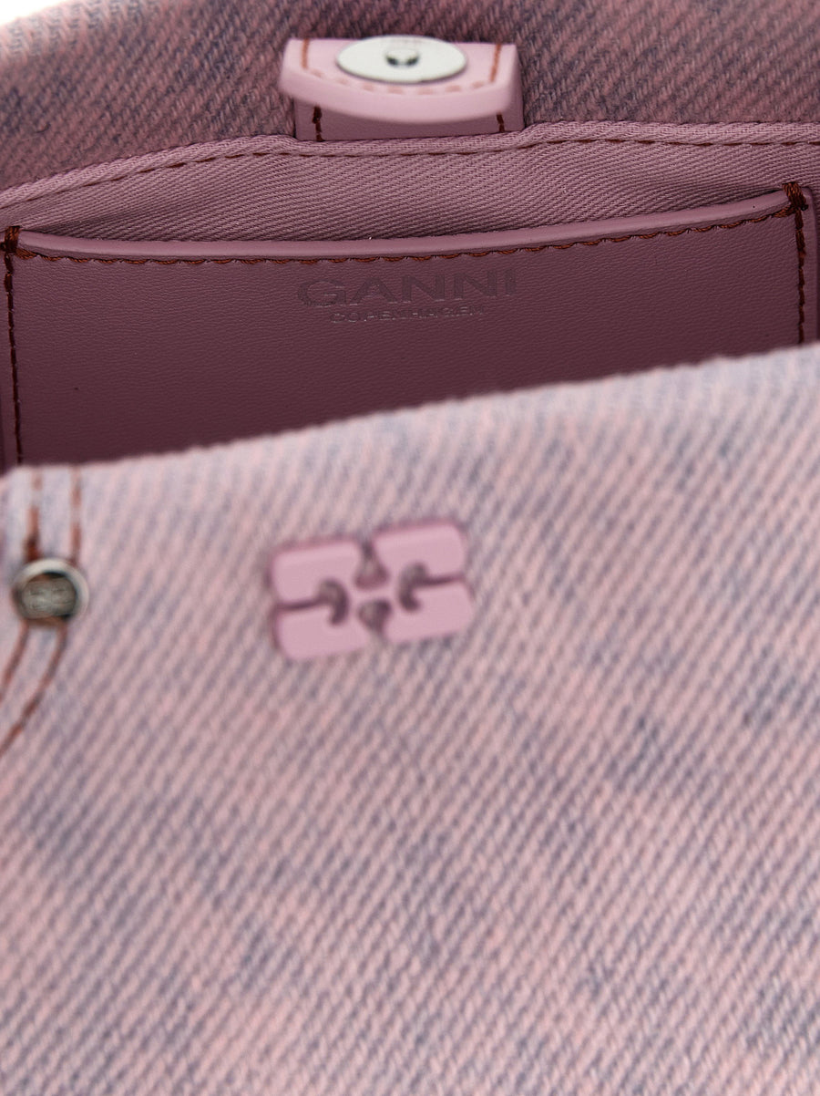 Ganni Mini Bou Handbag Organic Cotton Pink City Bag For Women With Butterfly Logo And Sustainable Edge