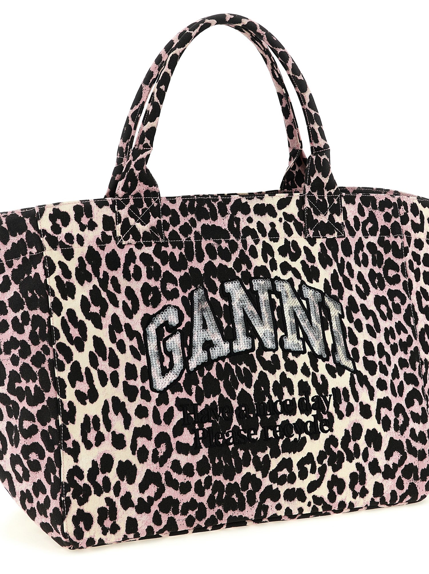 Ganni Leopard Sequin Xxl Tote Shopping Bag