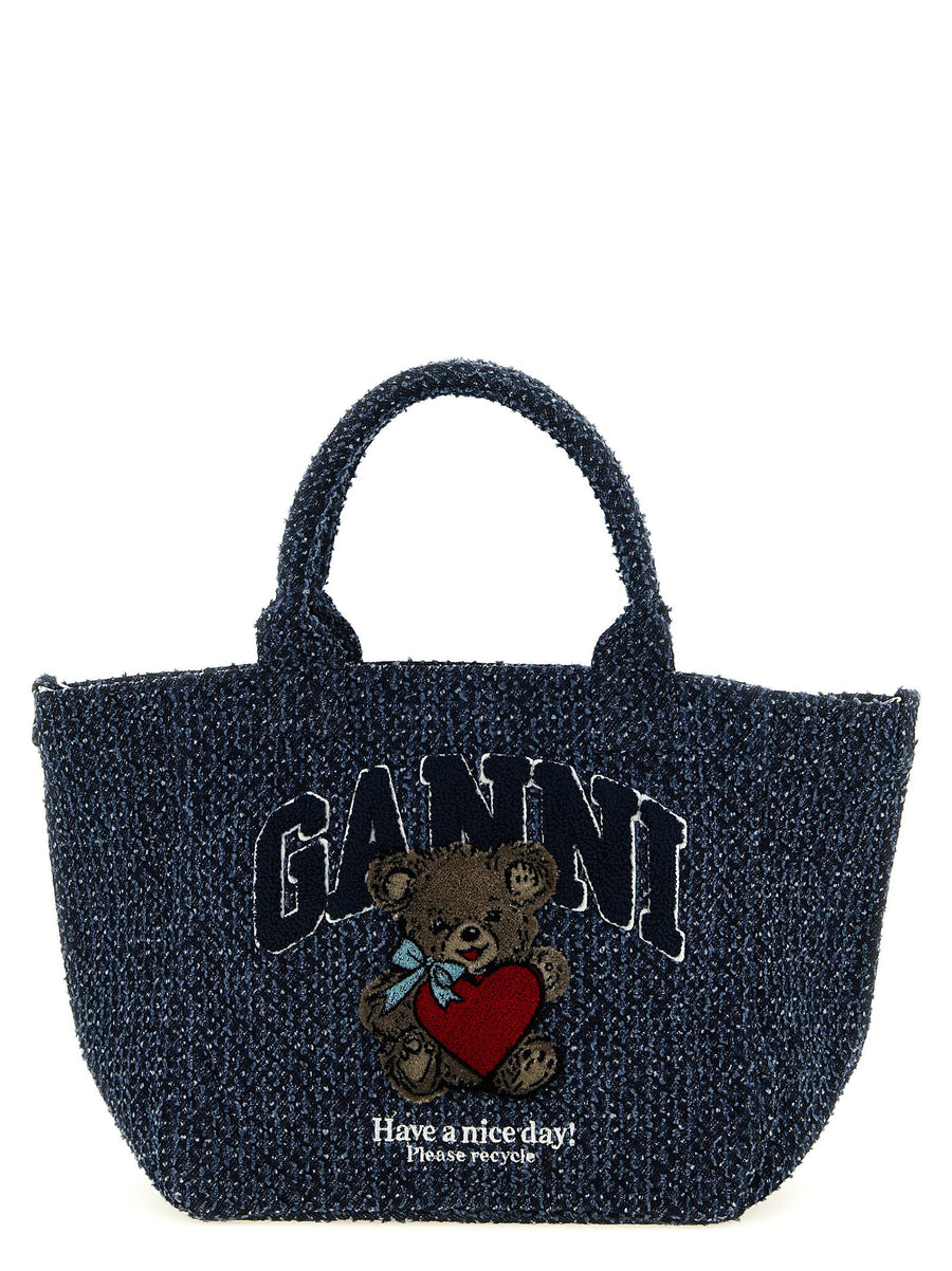 Ganni Small Bear Shopper Bag Organic Cotton Eco Friendly For Women Chic Compact Design