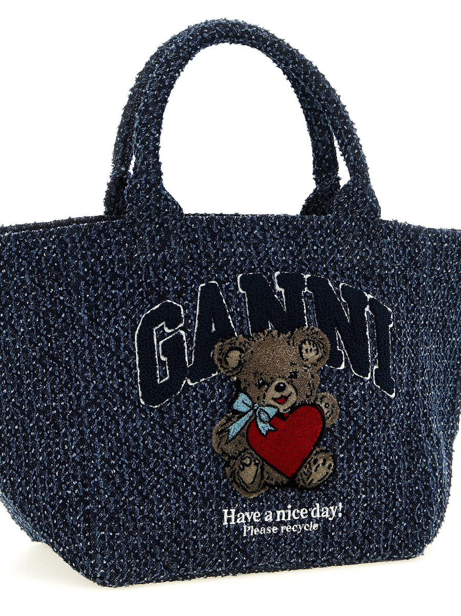 Ganni Small Bear Shopper Bag Organic Cotton Eco Friendly For Women Chic Compact Design