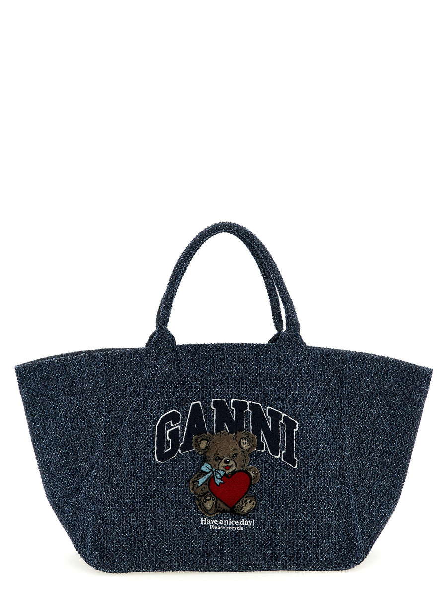 Ganni XXL Bear Shopping Bag Women Oversized Organic Cotton Tote Bear Signature Ecofriendly Everyday