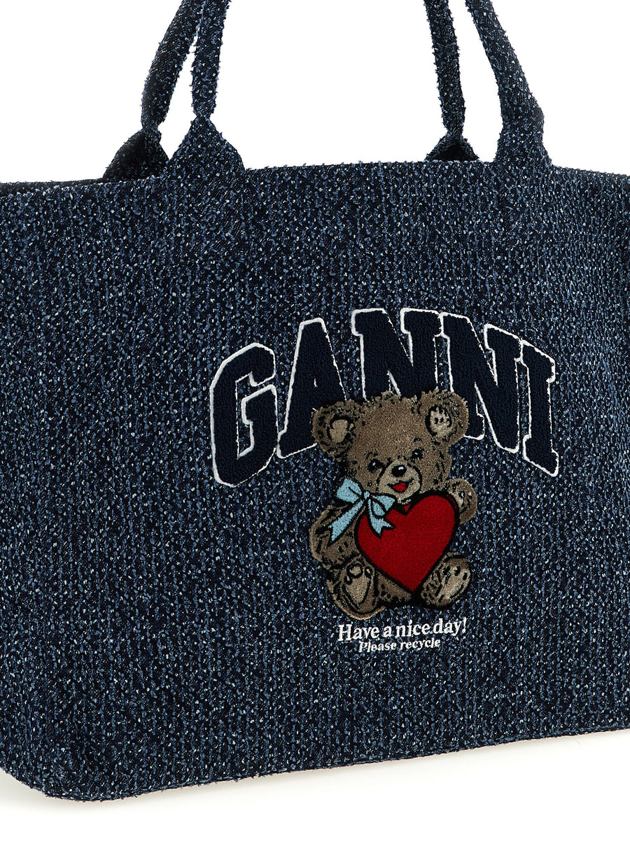 Ganni XXL Bear Shopping Bag Women Oversized Organic Cotton Tote Bear Signature Ecofriendly Everyday