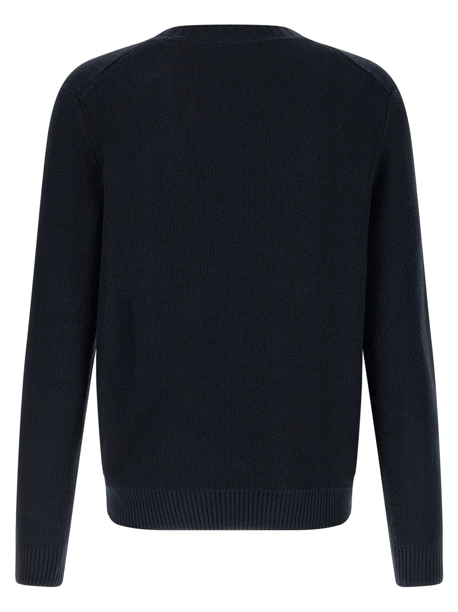 Ballantyne Diamond Intarsia Sweater for Women Blue Cotton Linen Knit Everyday Luxury Subtle Diamond Front