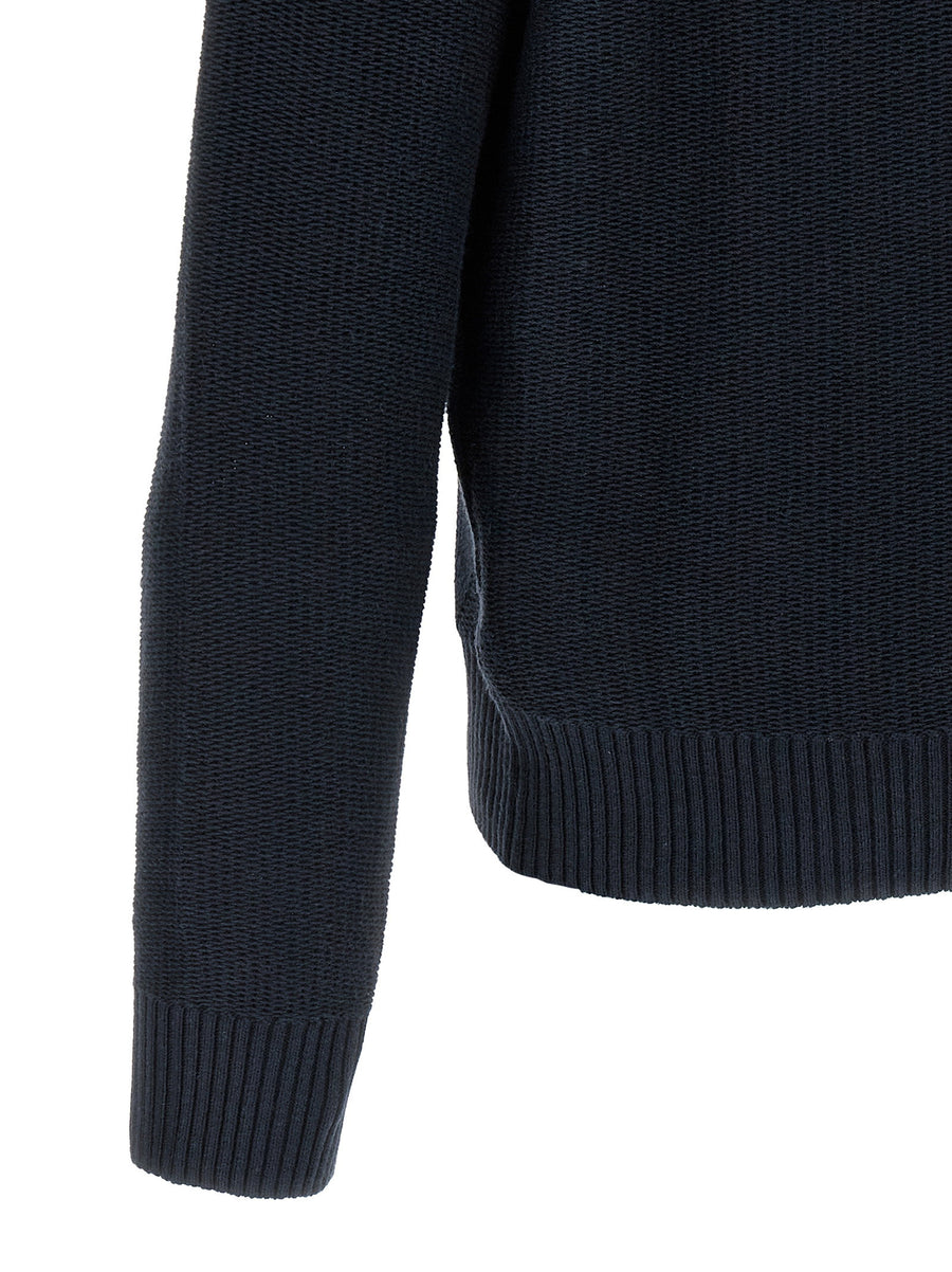 Ballantyne Diamond Intarsia Sweater for Women Blue Cotton Linen Knit Everyday Luxury Subtle Diamond Front