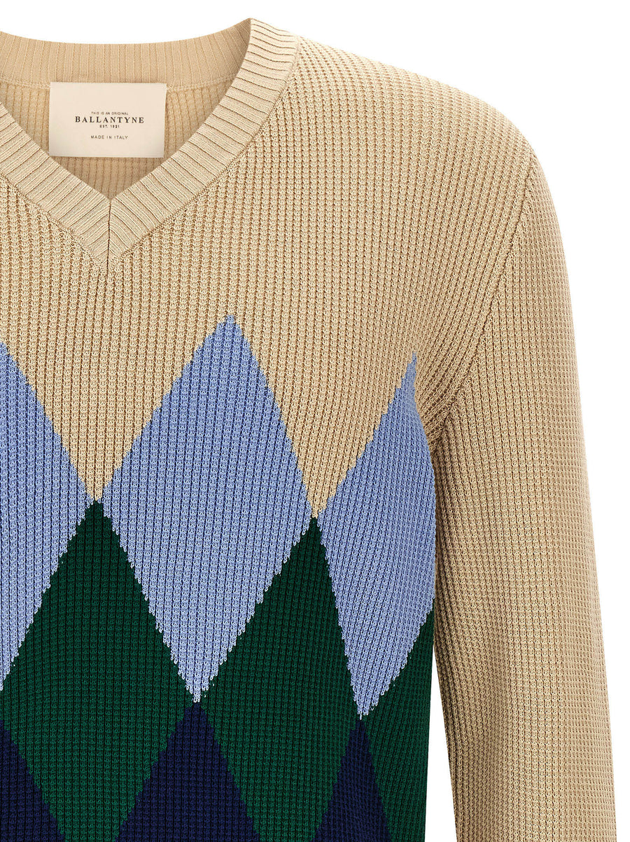 Ballantyne Argyle Pattern Luxury Sweater For Men Cotton