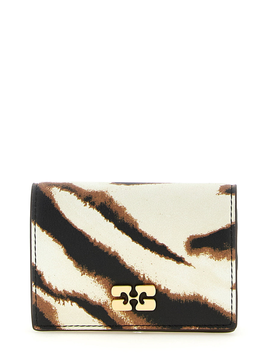 Ganni Bou Card Holder Multicolor Zebra Print Leather Effect Slim Wallet For Women