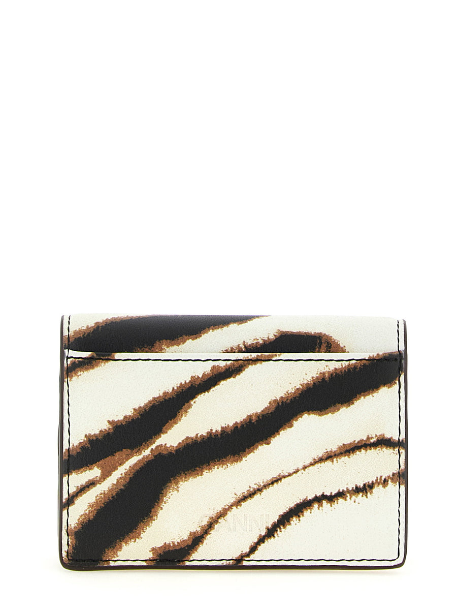 Ganni Bou Card Holder Multicolor Zebra Print Leather Effect Slim Wallet For Women