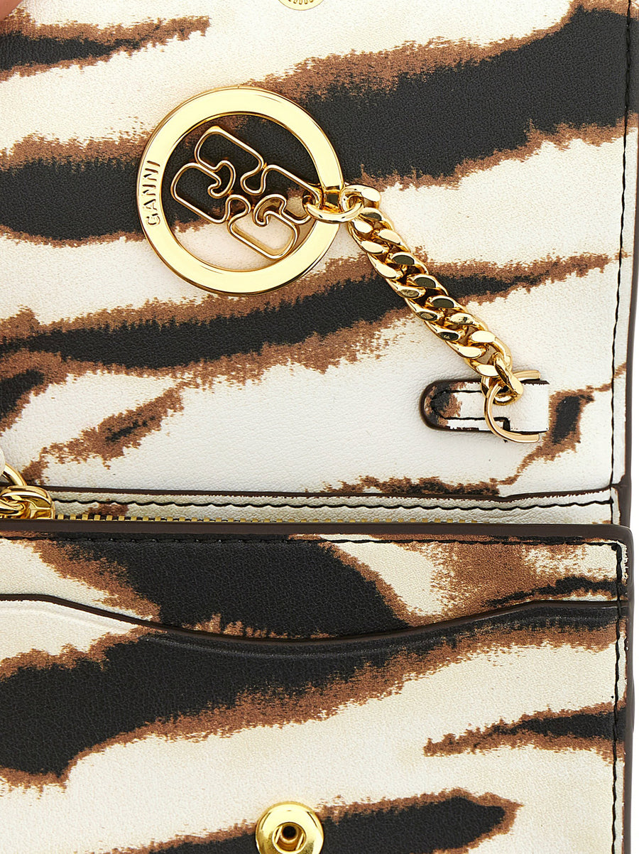 Ganni Bou Card Holder Multicolor Zebra Print Leather Effect Slim Wallet For Women