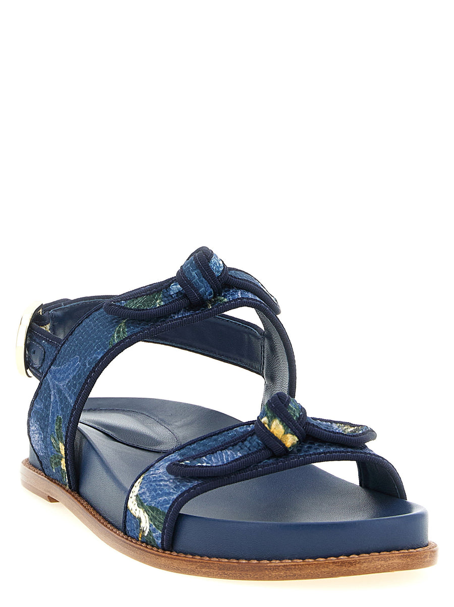 Alexandre Birman Agua Bendita Floral Grosgrain Raffia Sport Sandals With Adjustable Back Strap