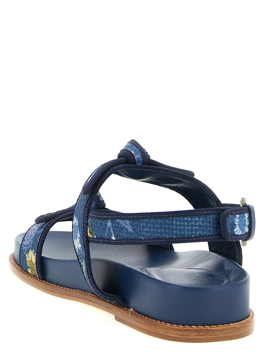 Alexandre Birman Agua Bendita Floral Grosgrain Raffia Sport Sandals With Adjustable Back Strap