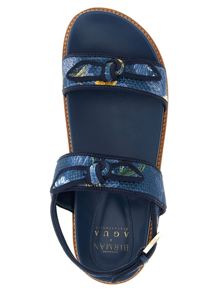 Alexandre Birman Agua Bendita Floral Grosgrain Raffia Sport Sandals With Adjustable Back Strap