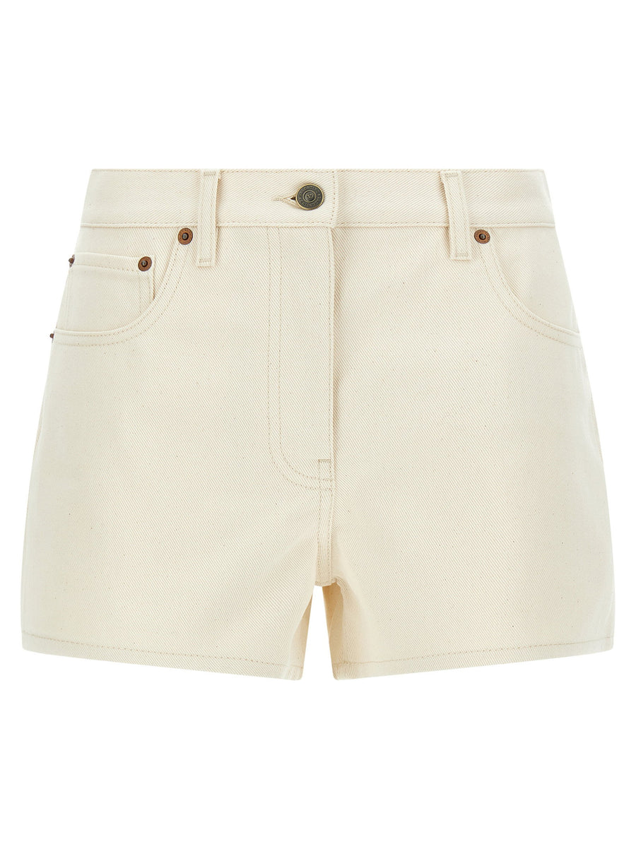 Valentino Garavani Vgold Shorts Beige Denim Front Zip Closure 100 Percent Cotton
