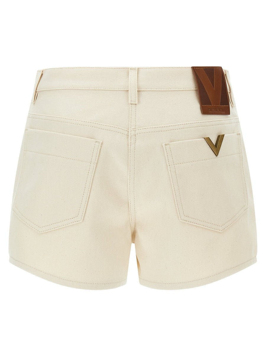 Valentino Garavani Vgold Shorts Beige Denim Front Zip Closure 100 Percent Cotton