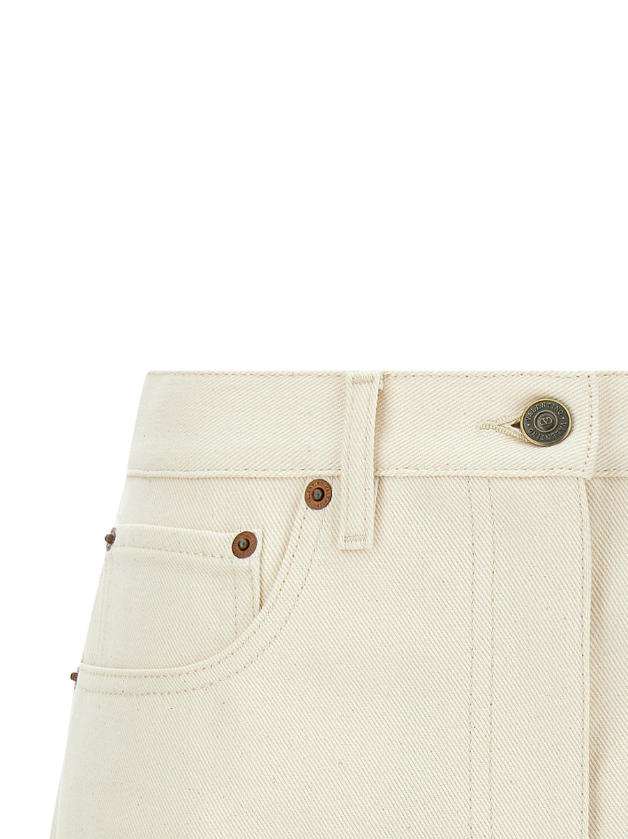 Valentino Garavani Vgold Shorts Beige Denim Front Zip Closure 100 Percent Cotton