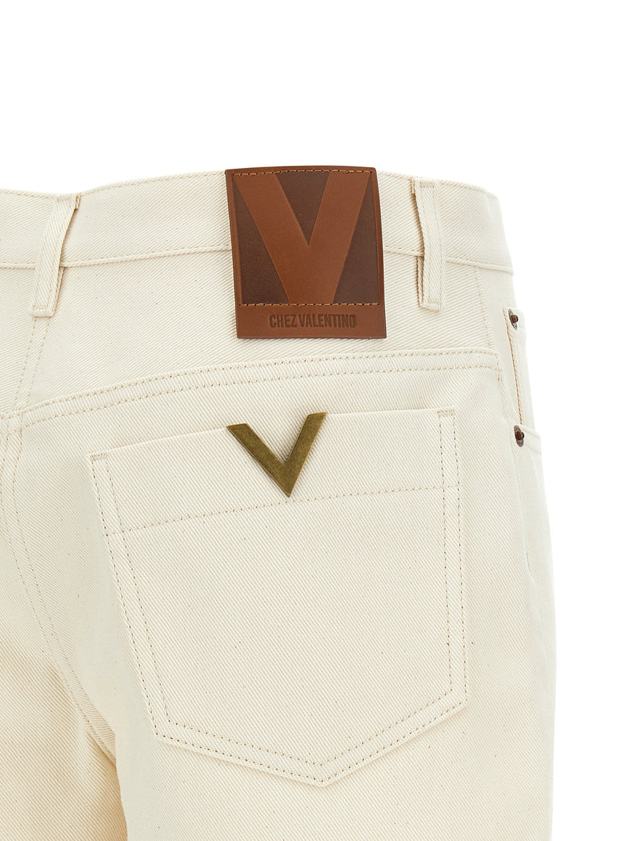 Valentino Garavani Vgold Shorts Beige Denim Front Zip Closure 100 Percent Cotton