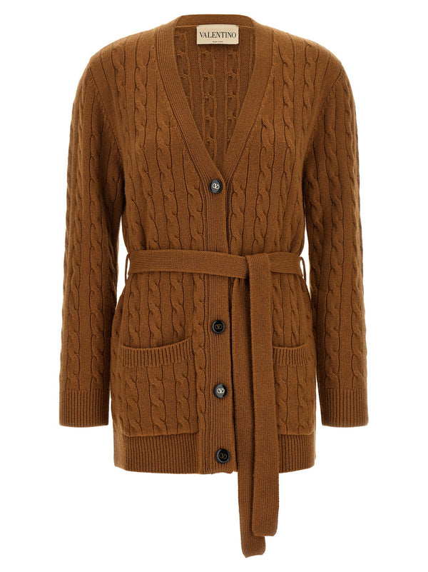 Valentino Garavani Vlogo Signature Luxurious Cashmere Cardigan For Women With Belt And Pockets