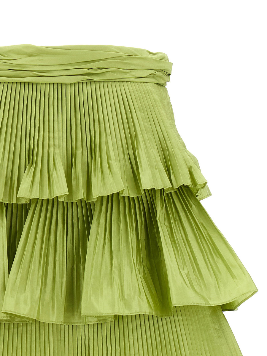 Valentino Garavani Green Silk Taffeta Mini Skirt With Pleated Flounces