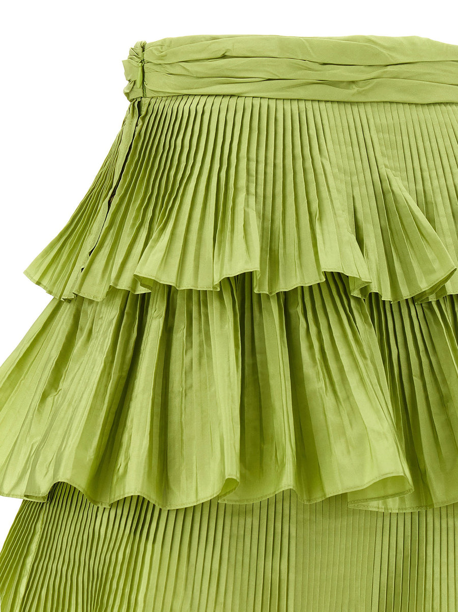 Valentino Garavani Green Silk Taffeta Mini Skirt With Pleated Flounces