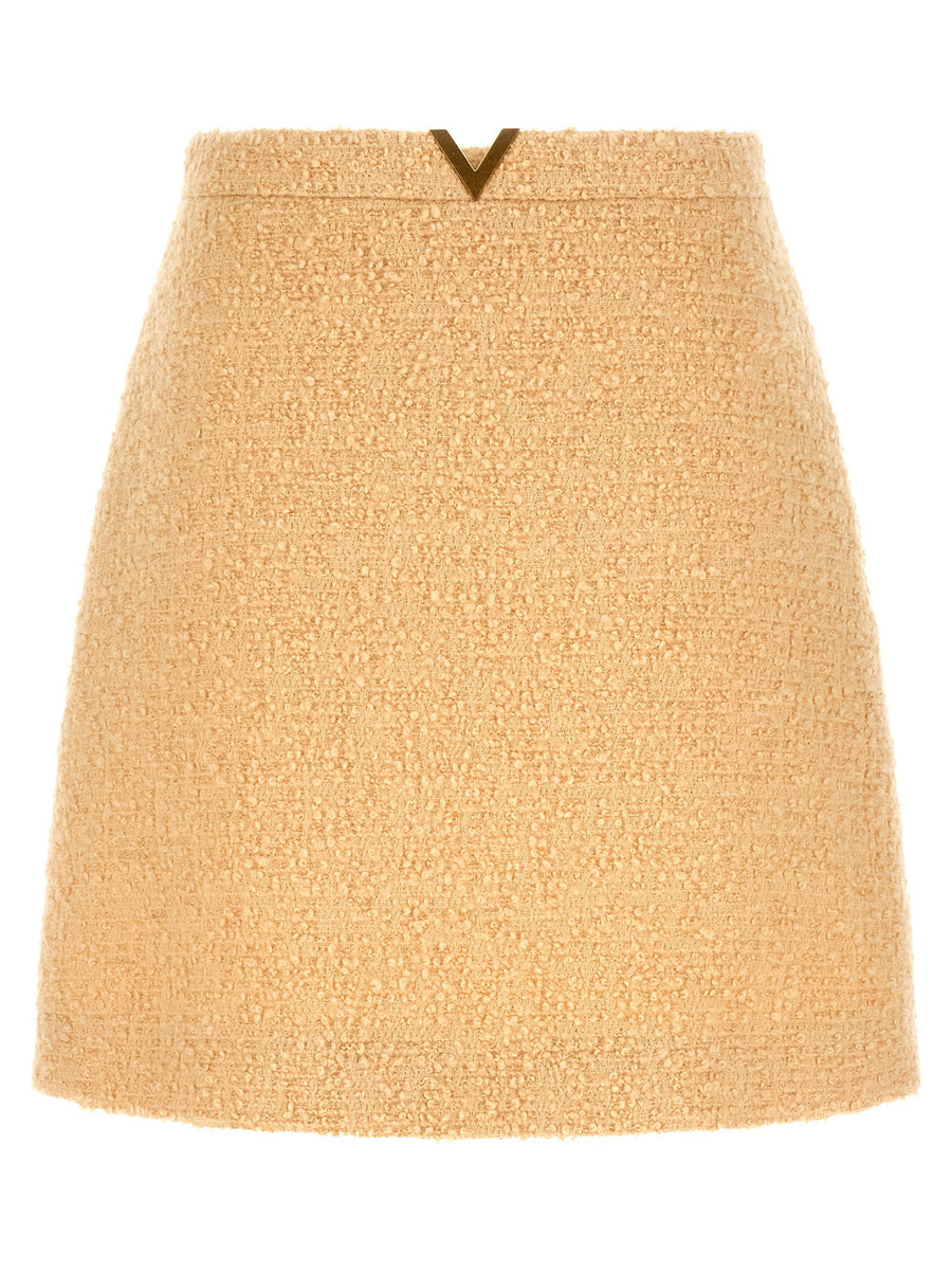 Valentino Garavani V Gold Skirt Curly Wool Tweed Mini for Women Lux Texture and Signature Details
