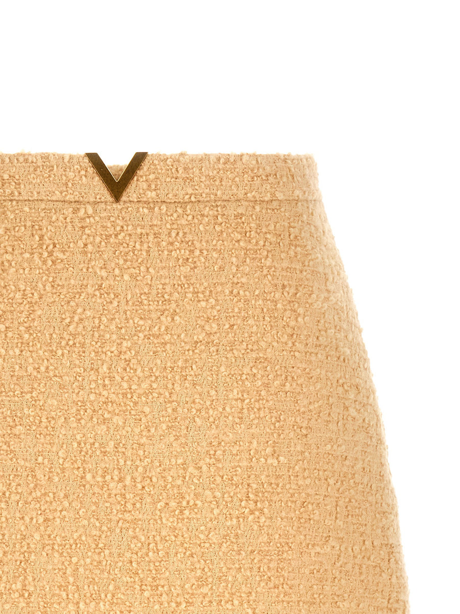 Valentino Garavani V Gold Skirt Curly Wool Tweed Mini for Women Lux Texture and Signature Details