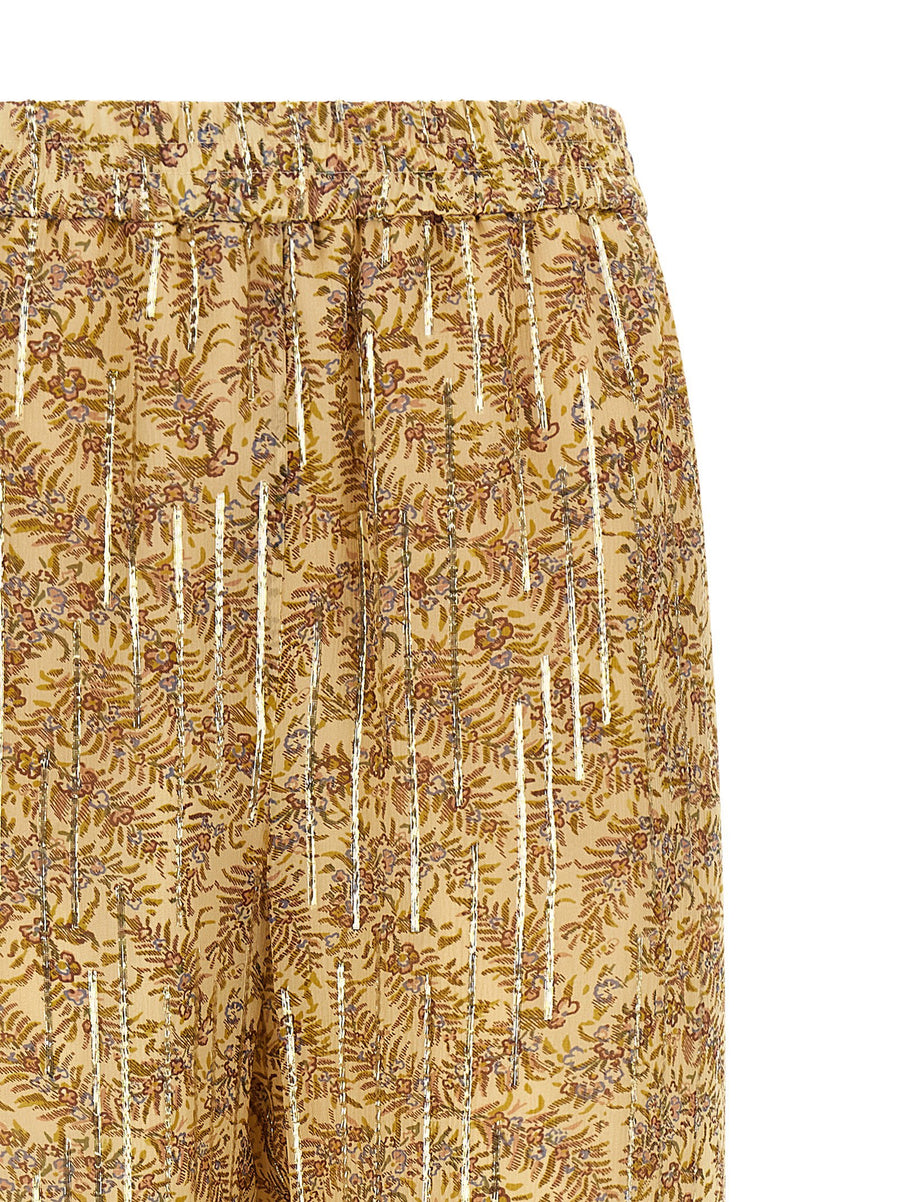Valentino Garavani Voyage Imaginaire Silk Pants With Lame Print Wide Leg Drawstring Waist Pockets For Women