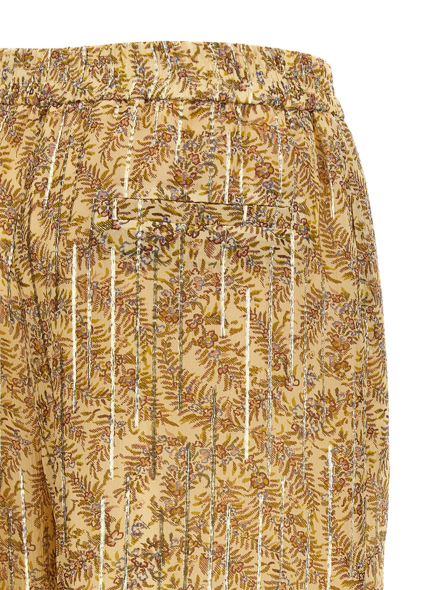 Valentino Garavani Voyage Imaginaire Silk Pants With Lame Print Wide Leg Drawstring Waist Pockets For Women