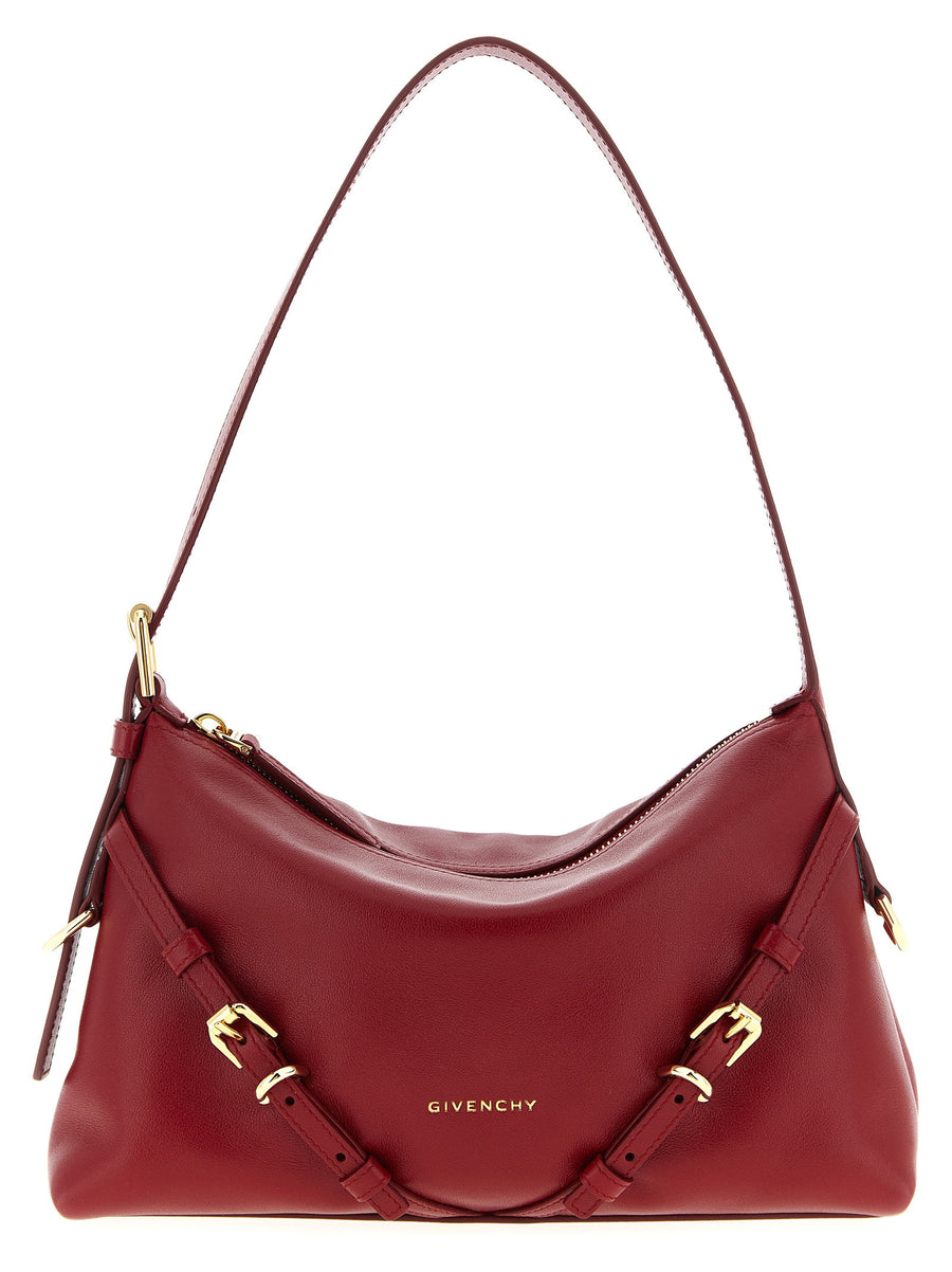 Givenchy Voyou Mini Shoulder Bag For Women Luxurious Red Calfskin Leather With Front Strap Embossed Logo