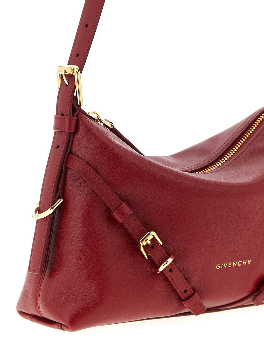 Givenchy Voyou Mini Shoulder Bag For Women Luxurious Red Calfskin Leather With Front Strap Embossed Logo
