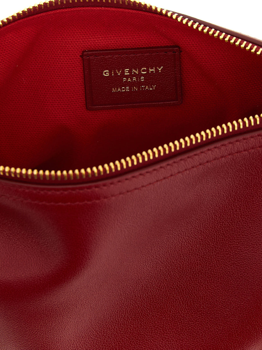 Givenchy Voyou Mini Shoulder Bag For Women Luxurious Red Calfskin Leather With Front Strap Embossed Logo