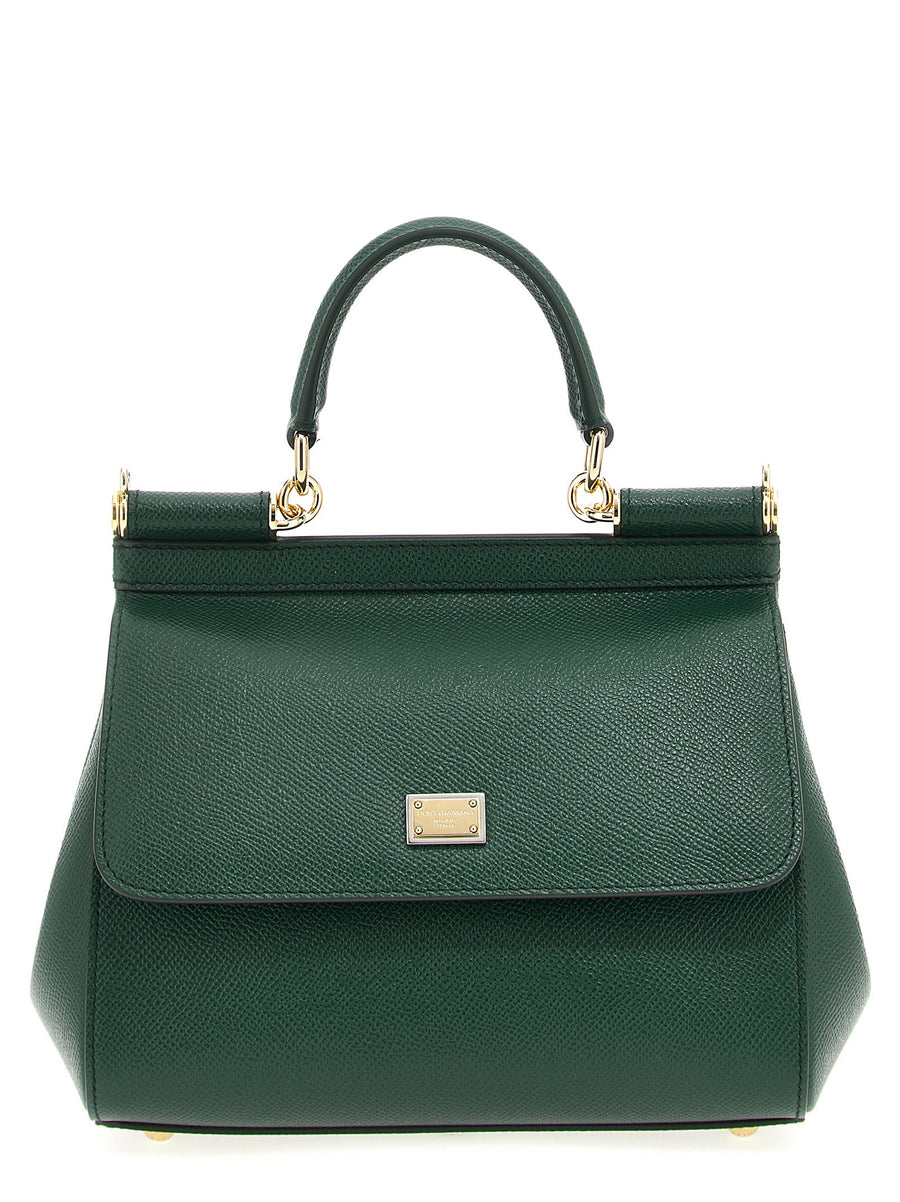 Dolce and Gabbana Sicily Dauphine Medium Handbag Green Calfskin Leather Signature Hardware for Women